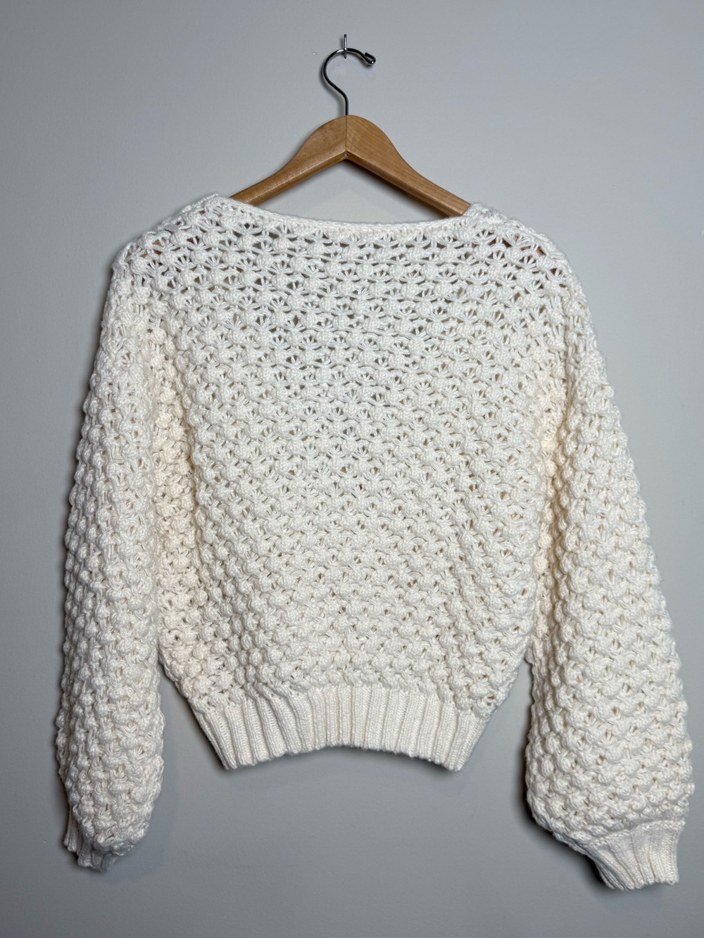 En Creme | Chunky Knit Tie Front Balloon Sleeve Cardigan | Cream | S/M - Picture 2 of 10